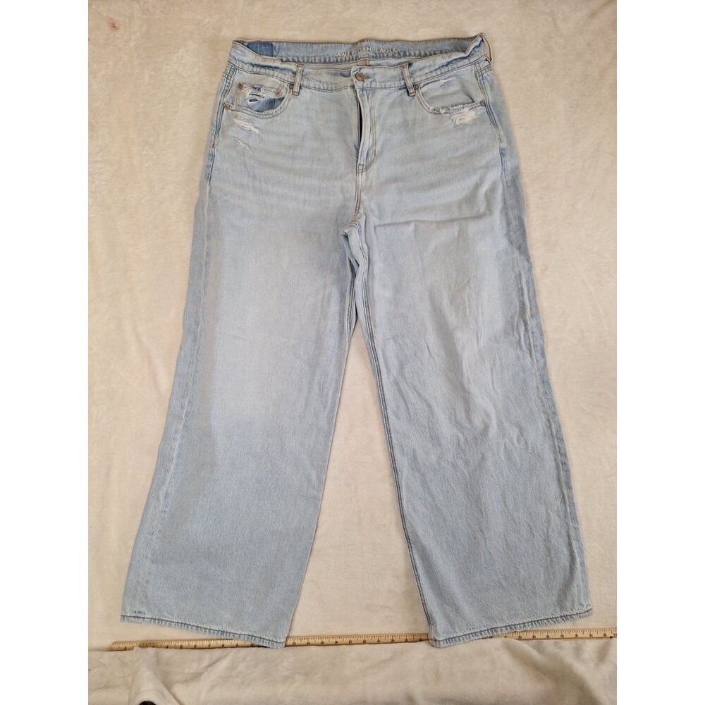 Women’s American Eagle Low Rise Skater Jeans Sz 16 Regular Light Wash Flaw